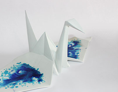 Decorative porcelain origami cranes II