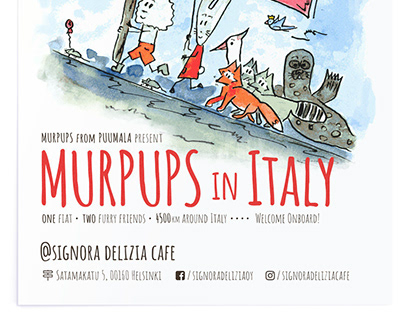 “Murpups in Italy” comic art exhibition poster.