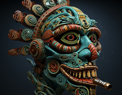 Digital Aztec Mask by Wayne Flint