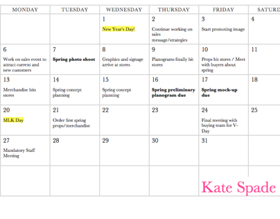 Kate Spade Visual Calendar