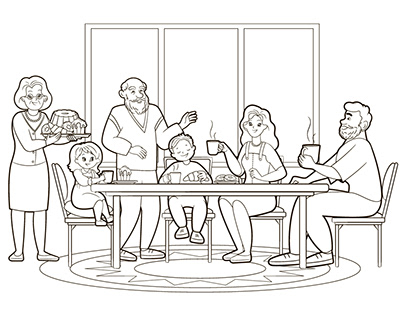 Vector book page. Happy family spending time together