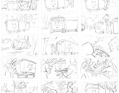storyboard for an animated ad about a recycle bin