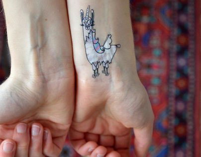 Llama-corn temporary tattoo