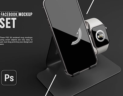 Mobile phone screen with smart watch mockup