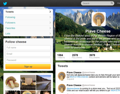 Twitter Account Mock-Up for Piave Cheese