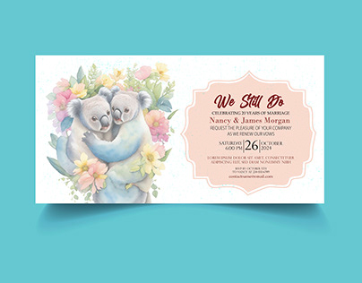 Wedding invitation koala floral flower card