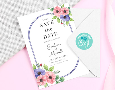 Colorful Floral Save the Date Invitation Card Design