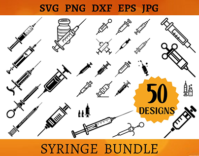 50 SYRINGE SVG Bundle Needle CRICUT Equipment Cut