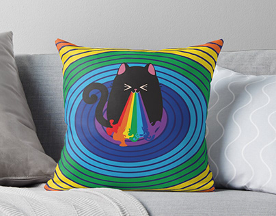 Black cat throw up rainbow