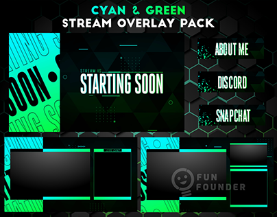 Cyan and Green Animated Stream Overlay Pack