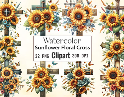 Sunflower Floral Cross Clipart
