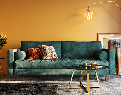 3D Lifestyle Renders of a Gorgeous Green Sofa