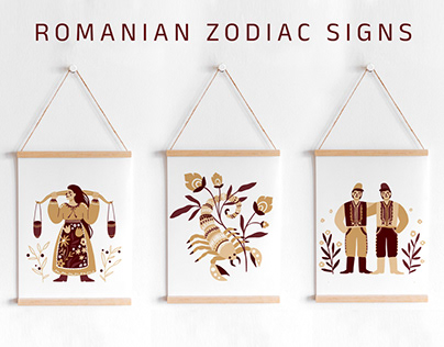 Zodiac signs with romanian ornaments