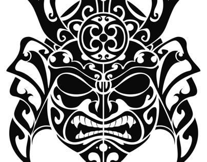 Samurai Mask Illustration for Tatoo in Maori style