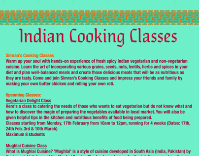 Simran's Kitchen Cooking Classes (flyer)