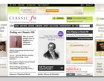 Classic FM home page takeover