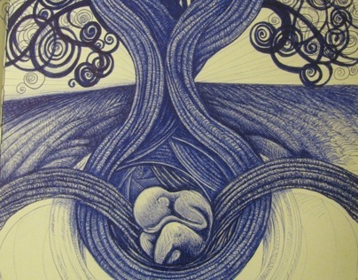 Tree of life - Blue Bic Pen Drawing