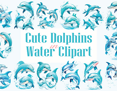 Cute Dolphins In Water Clipart