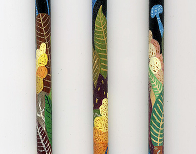 Inca Pan`s scenes painted on pencils