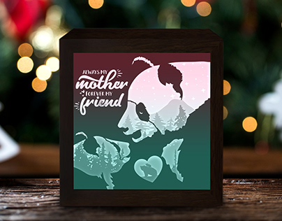 Paper-cut night light template for mother bear and cubs