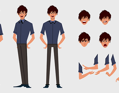 Cute Boy Character Turnaround with Expressions