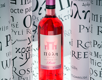 Rosé wine bottle with tags background.