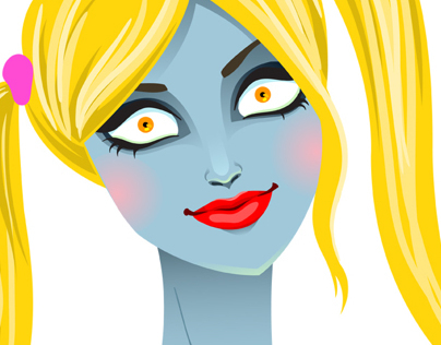 Cute zombie girl with lipstick in hand