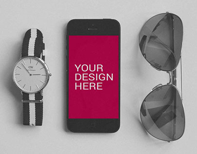 iPhone 5 With DW Watch Mockup - Free PSD