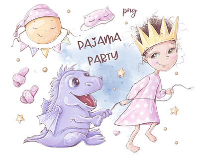 Pajama party clipart and seamless digital paper.