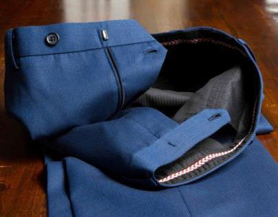 French Blue Solid Cavalry Twill Trousers
