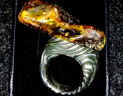 Amber silver ring / pendant - Waves