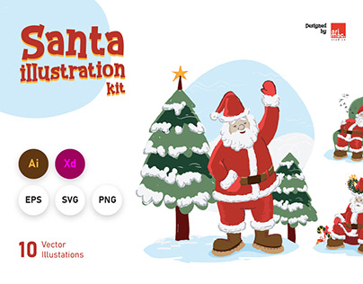 Hand drawn vector Santa Illustration kit