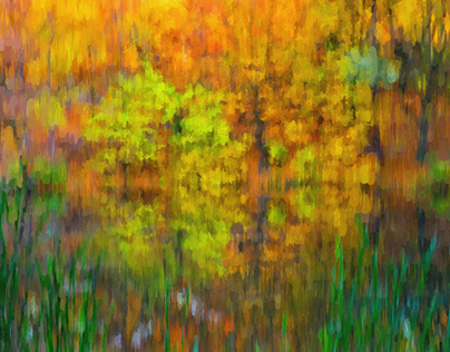 Goden autumn trees impressionism