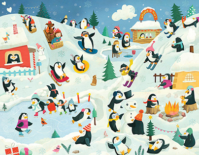 Penguin illustration for advent calendar - Milledeux