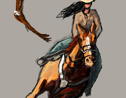 Cowgirl and eagle digital art painting