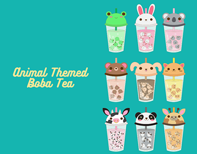 Animal Themed Boba Tea - 9 Vector Illustrations