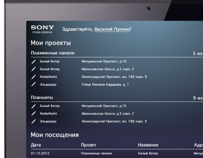 Merchandiser management software app design for Sony