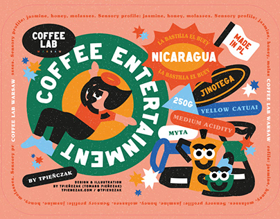 Illustrated coffee labels for CoffeeLab roasters