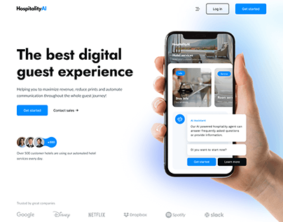 High quality landing page for hotel guest app