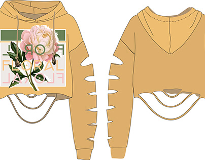 Fashion flat drawing of trendy hooded sweatshirt