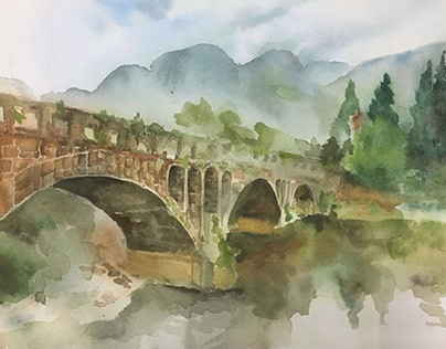watercolor painting- Chinese buildings