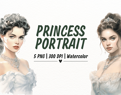 Princess Portrait Watercolor Cliparts