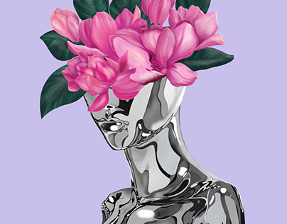 Illustrated, Procreate, art, flowers, Magnolias, metal