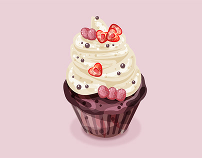 Cupcake chocolate design with strawberry and raspberry