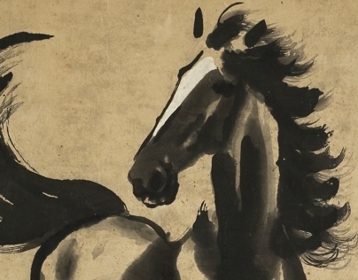 Chinese hanging scroll with a painting of horse