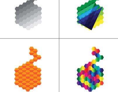 Fruit logo on hexagonal grid - variations 1.