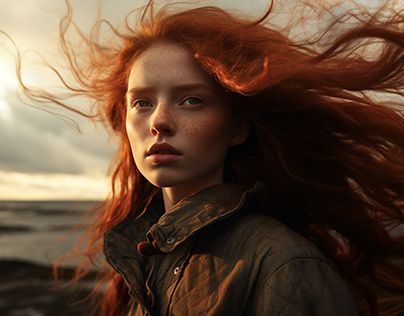 Portrait of a Young Red Headed Women at the Coast