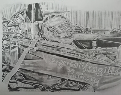 racing driver getting ready pencil drawing