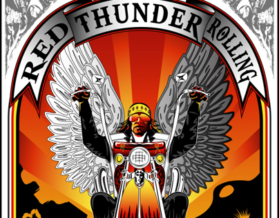 "Red Thunder Rolling" Long Tee Design. Ft,Bk,& sleeves