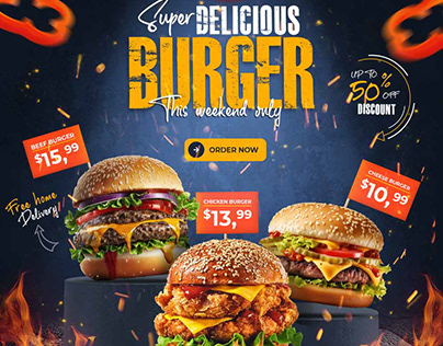 Burger Food Menu Promotion Social Media Post Template